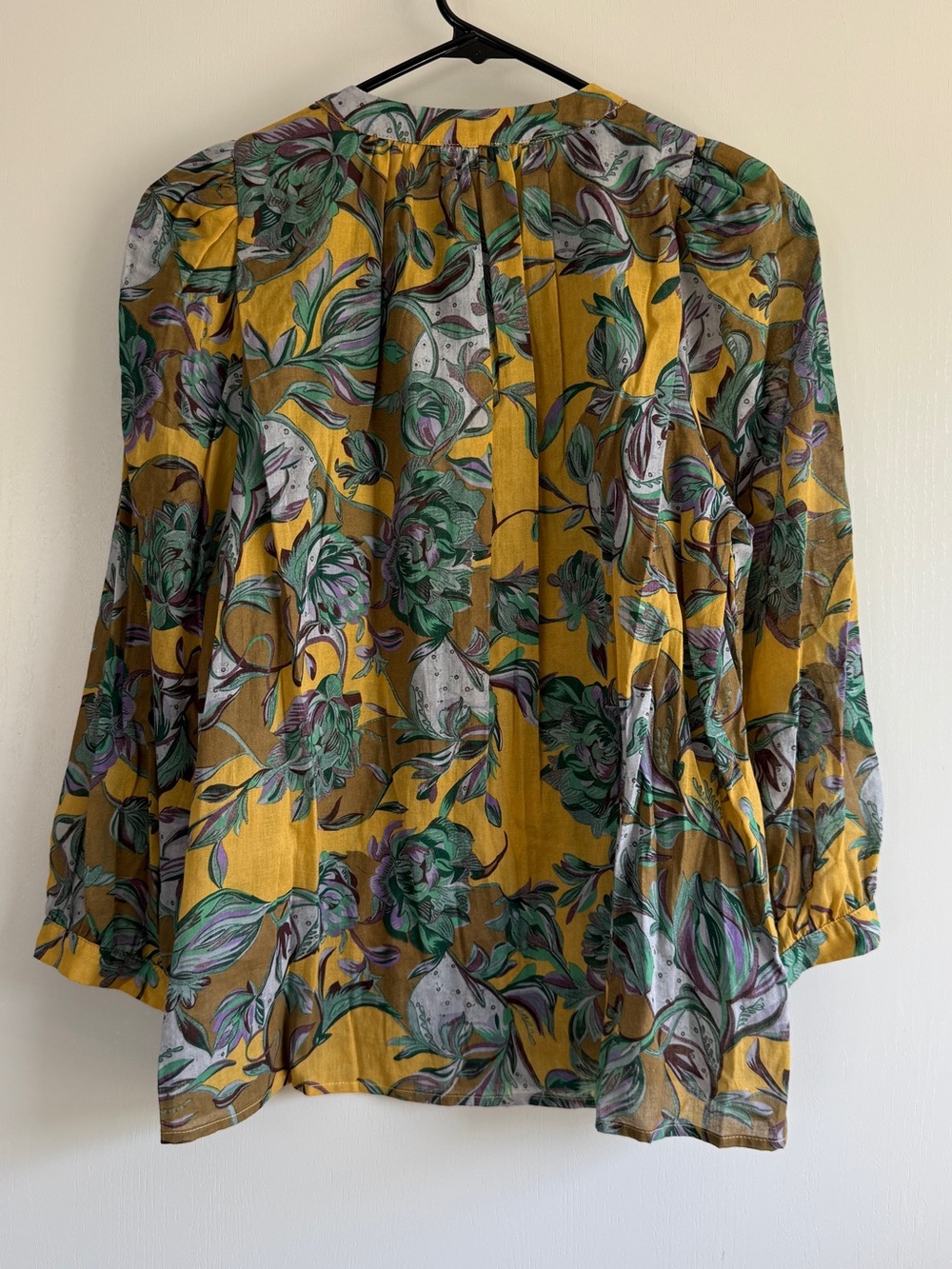 Gigio Floral Pintuck Yellow Blouse Puff Sleeve Cottagecore Feminine Puff Sleeve - Picture 2 of 4